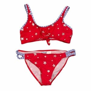 L Top + XL Bottoms NEW California Waves USA Flag Stars Bikini Set